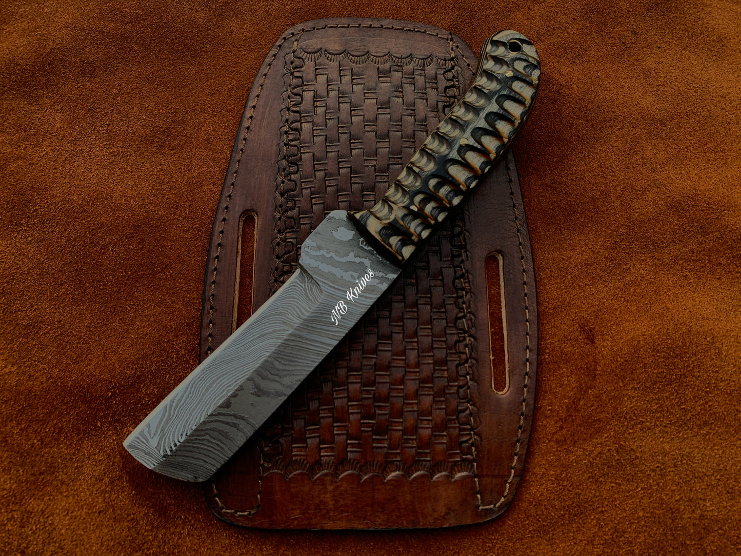 |NB KNIVES| CUSTOM HANDMADE COWBOY BULL CUTTER KNIFE WITH LEATHER SHEATH