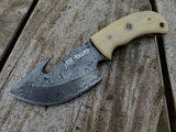 |NB KNIVES| CUSTOM HANDMADE DAMASCUS GUTHOOK SKINNER KNIFE HANDLE CAMEL BONE