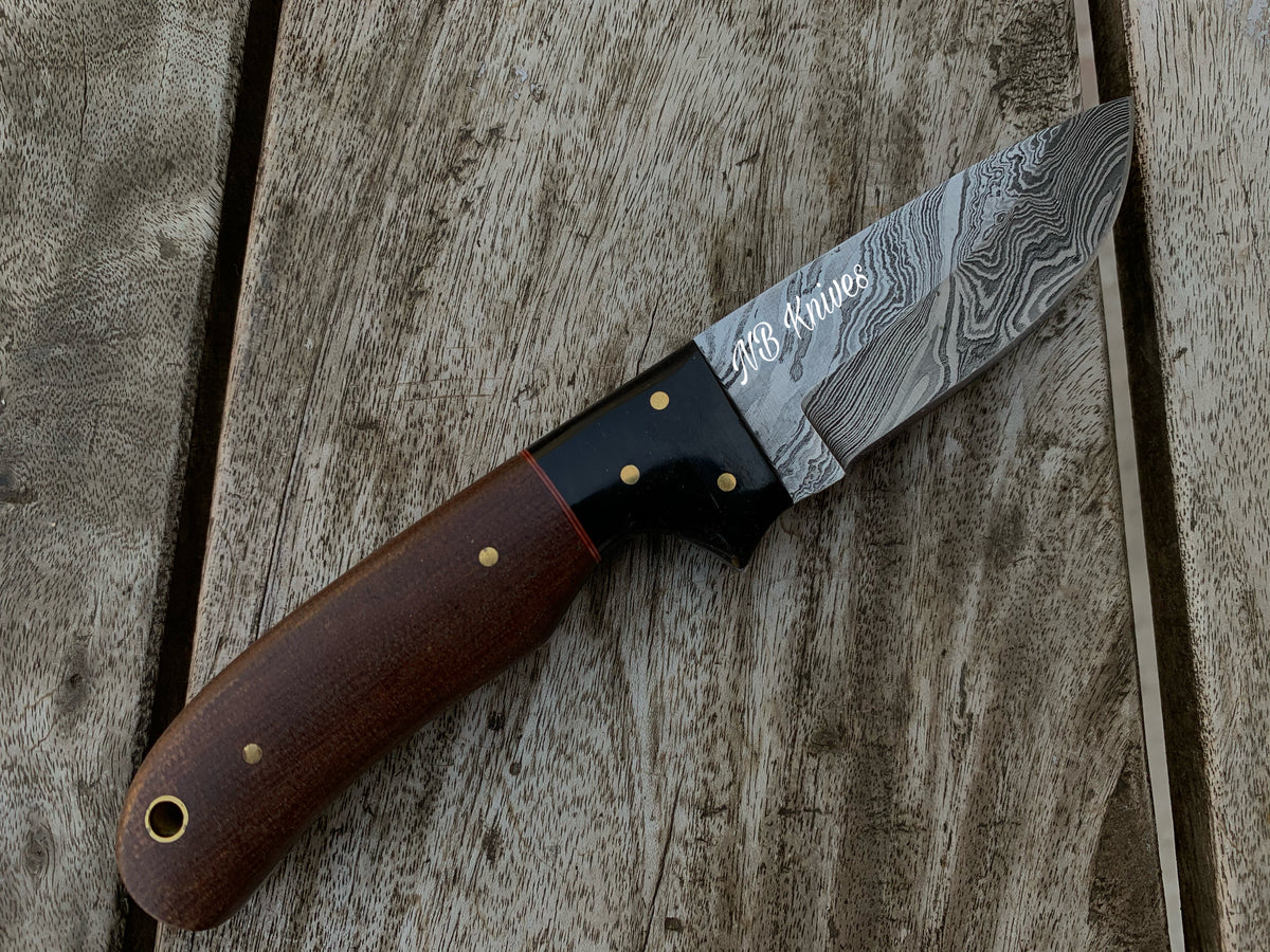 Micarta Handle Damascus Skinner Knife with Buffalo Horn Bolster