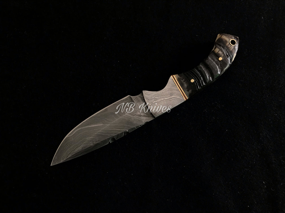 Handmade Damascus Skinner Knife with Ram Horn Handle