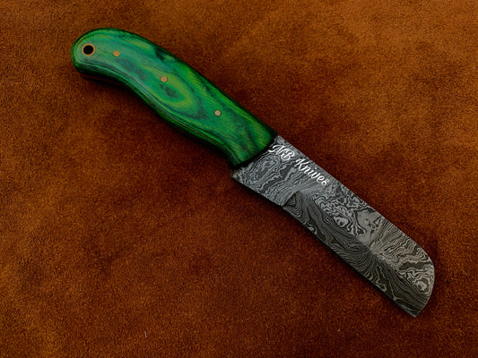 Pakka Wood Handle Cowboy Bull Cutter Knife with Leather Sheath