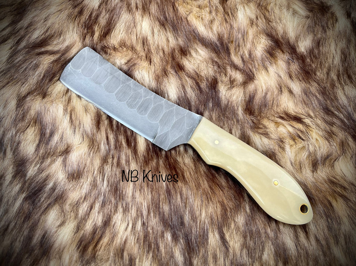 Handcrafted 1095 Steel Sculpted Bull Cutter Knife with Cow Bone Handle