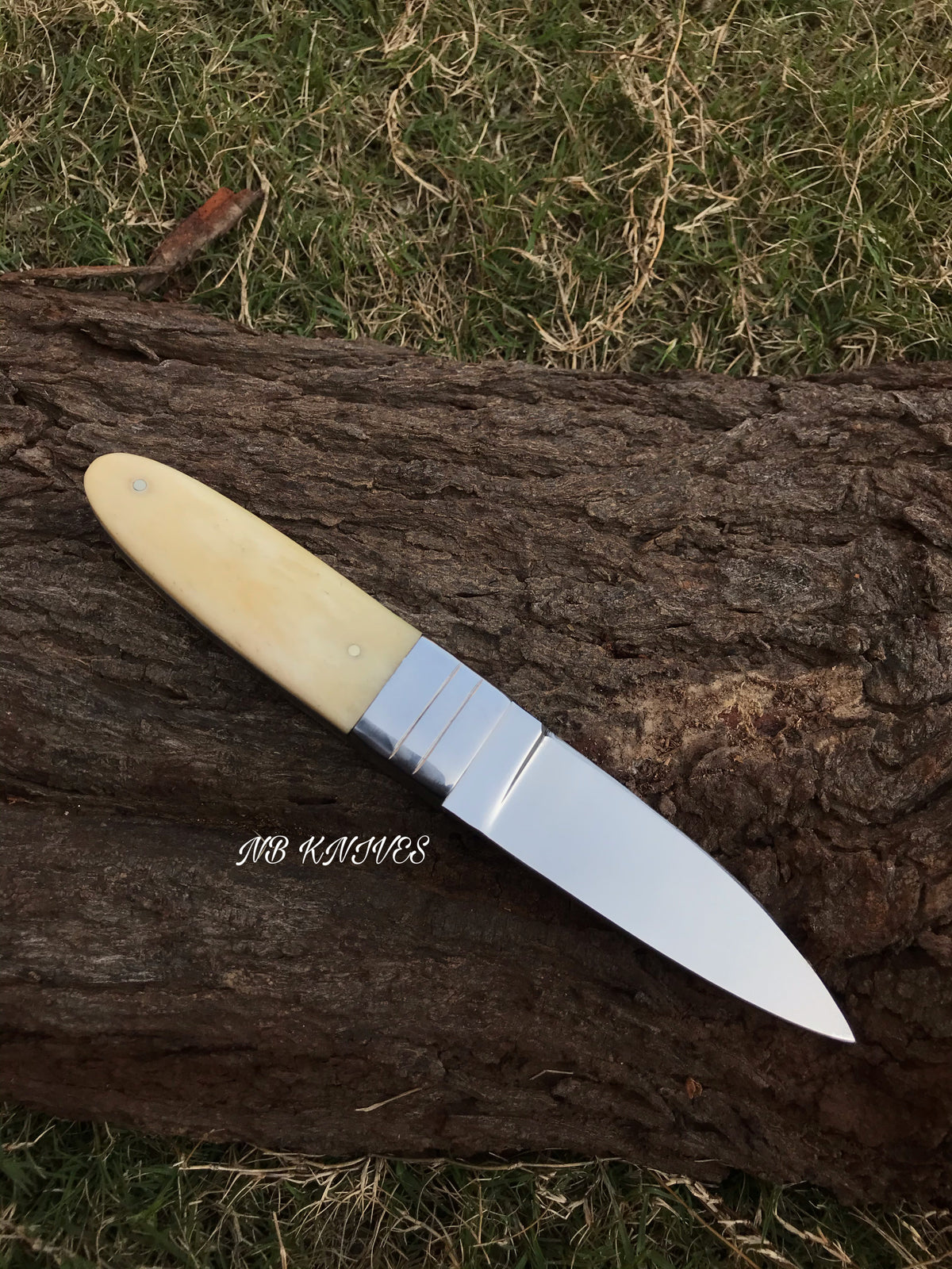 Custom Handmade D2 Steel Hunting Knife with Camel Bone Handle & Leather Sheath