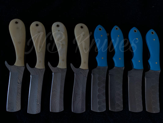 8-Piece Damascus Cowboy Bull Cutter Knife Set with Resin & Cow Bone Handles