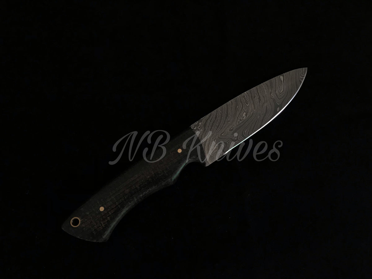 Damascus Skinner Knife with Micarta Handle & Leather Sheath