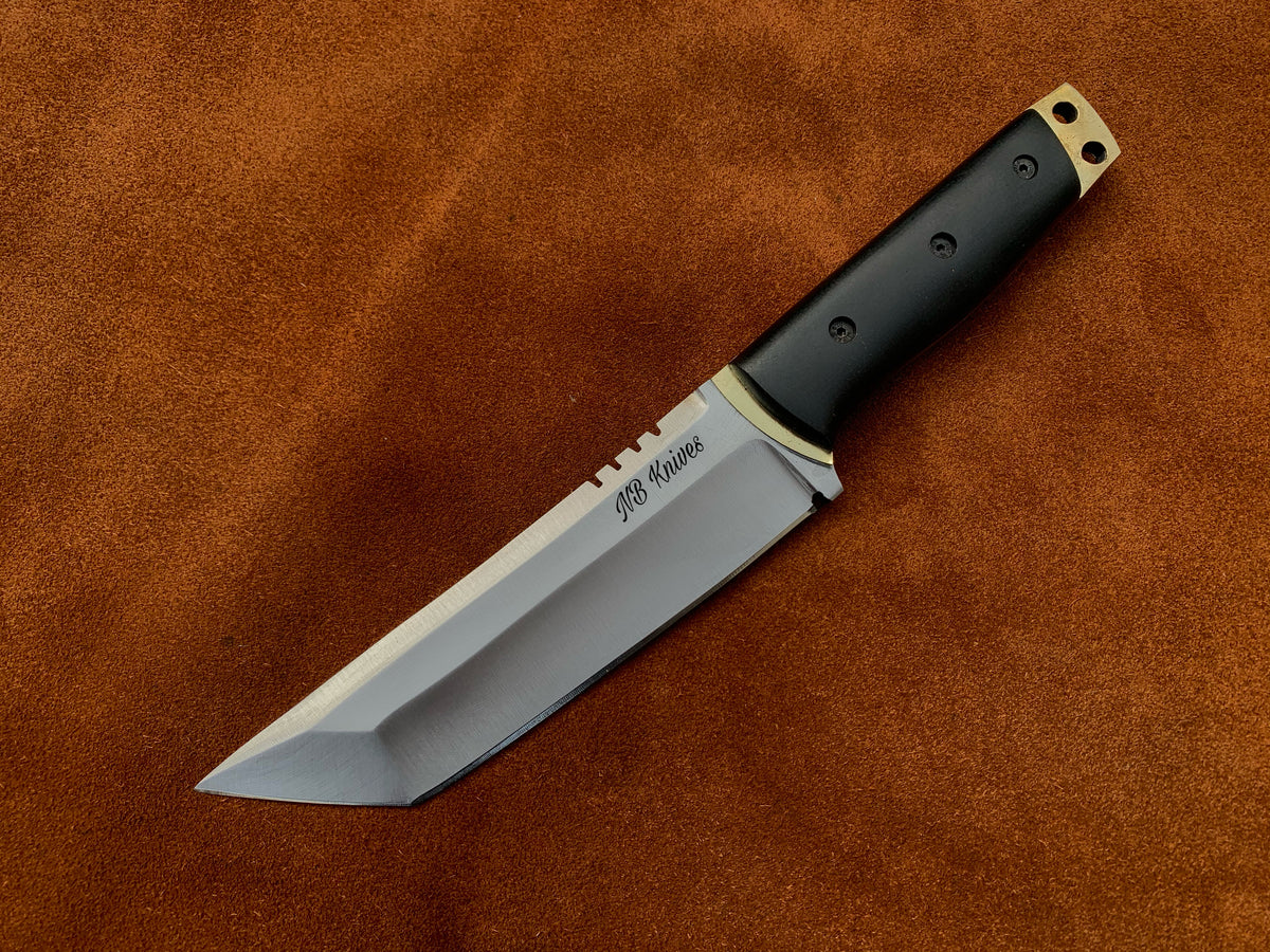 Handcrafted D2 Steel Tanto Knife with Micarta Handle & Leather Sheath