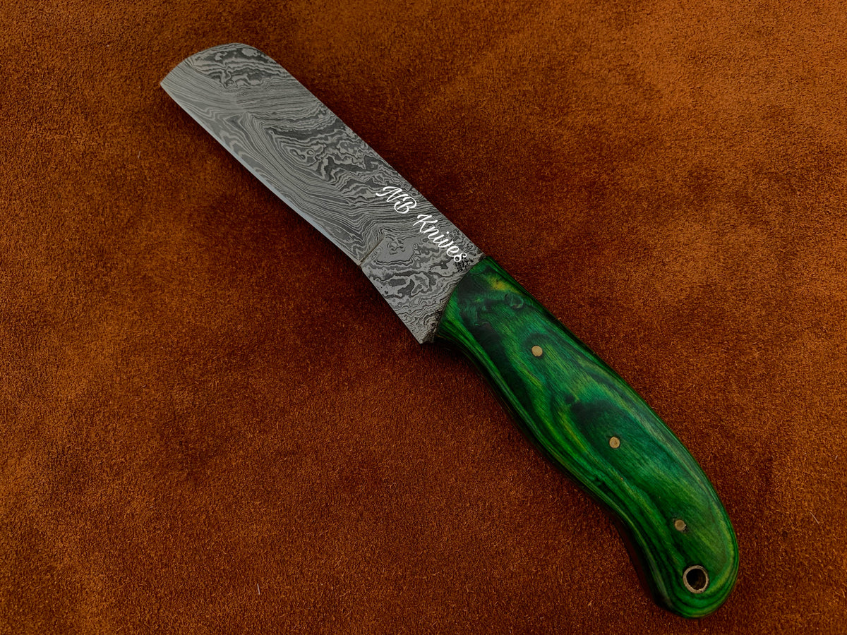 Pakka Wood Handle Cowboy Bull Cutter Knife with Leather Sheath