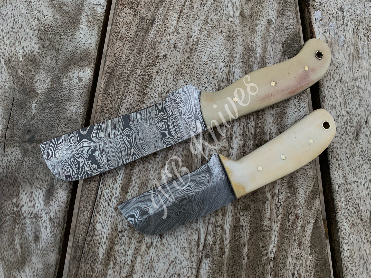 |NB KNIVES| CUSTOM HANDMADE LOT OF 2 COW BOY BULL CUTTER KNIVES WITH LEATHER SHEATH