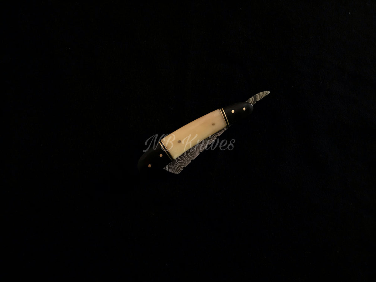 |NB KNIVES| CUSTOM HANDMADE DAMASCUS RAZOR WITH LEATHER SHEATH