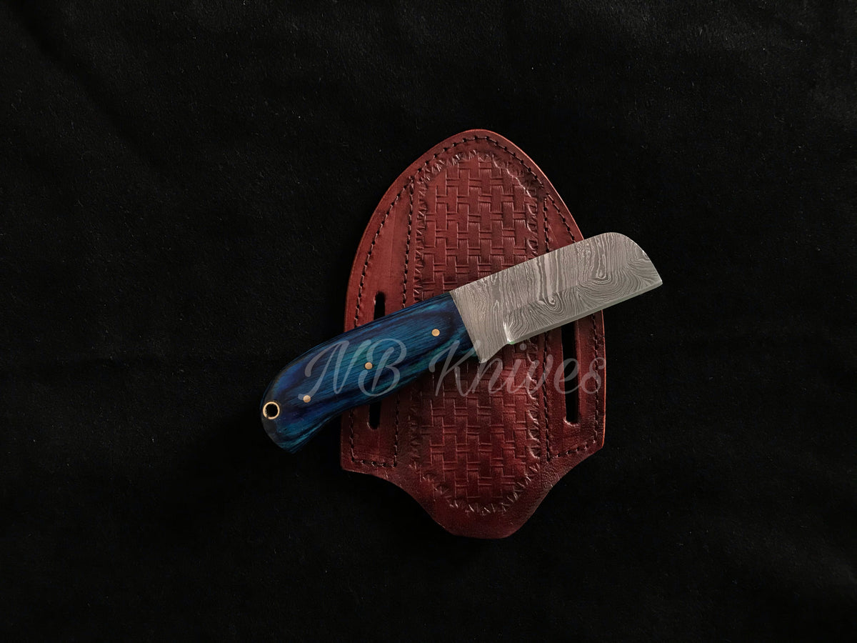 Custom Handmade Cowboy Knife – Exotic Wood Handle with Leather Sheath