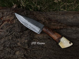 |NB KNIVES| Custom Handmade Damascus Hunting Knife Handle: Genuine Camel Bone & Walnut Wood