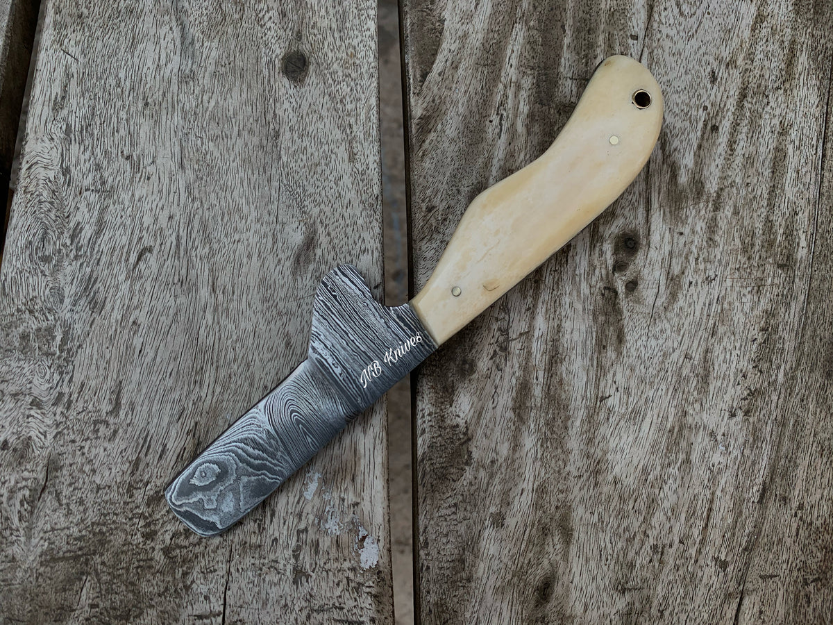 |NB KNIVES| CUSTOM HANDMADE DAMASCUS COWBOY BULL CUTTER KNIFE WITH LEATHER SHEATH