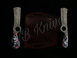 |NB KNIVES| CUSTOM HANDMADE LOT OF 2 COW BOY BULL CUTTER KNIVES WITH LEATHER SHEATH