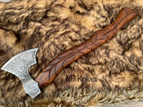 |NB KNIVES| Custom Gift Forged Carbon Steel Viking Axe with Rose Wood Shaft, Viking Bearded Camping Axe, Best Birthday&Anniversary Gift For Him,