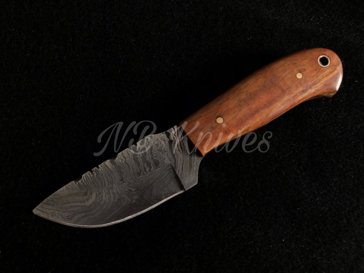 Handcrafted Rosewood Handle Knife with Damascus Skinning Blade