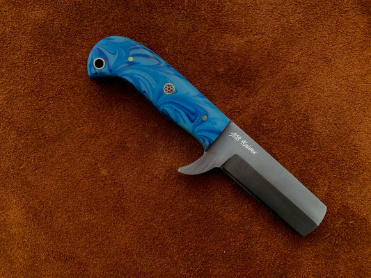 D2 Steel Cowboy Bull Cutter Knife with Resin Handle & Leather Sheath