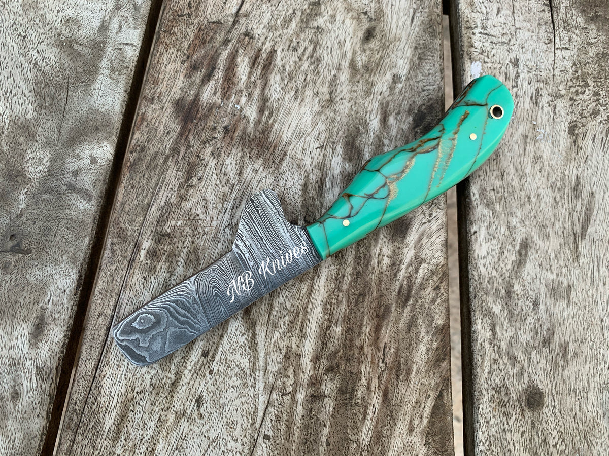 |NB KNIVES| CUSTOM HANDMADE DAMASCUS COWBOY BULL CUTTER KNIFE WITH LEATHER SHEATH
