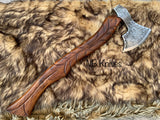 |NB KNIVES| Custom Gift Forged Carbon Steel Viking Axe with Rose Wood Shaft, Viking Bearded Camping Axe, Best Birthday&Anniversary Gift For Him,