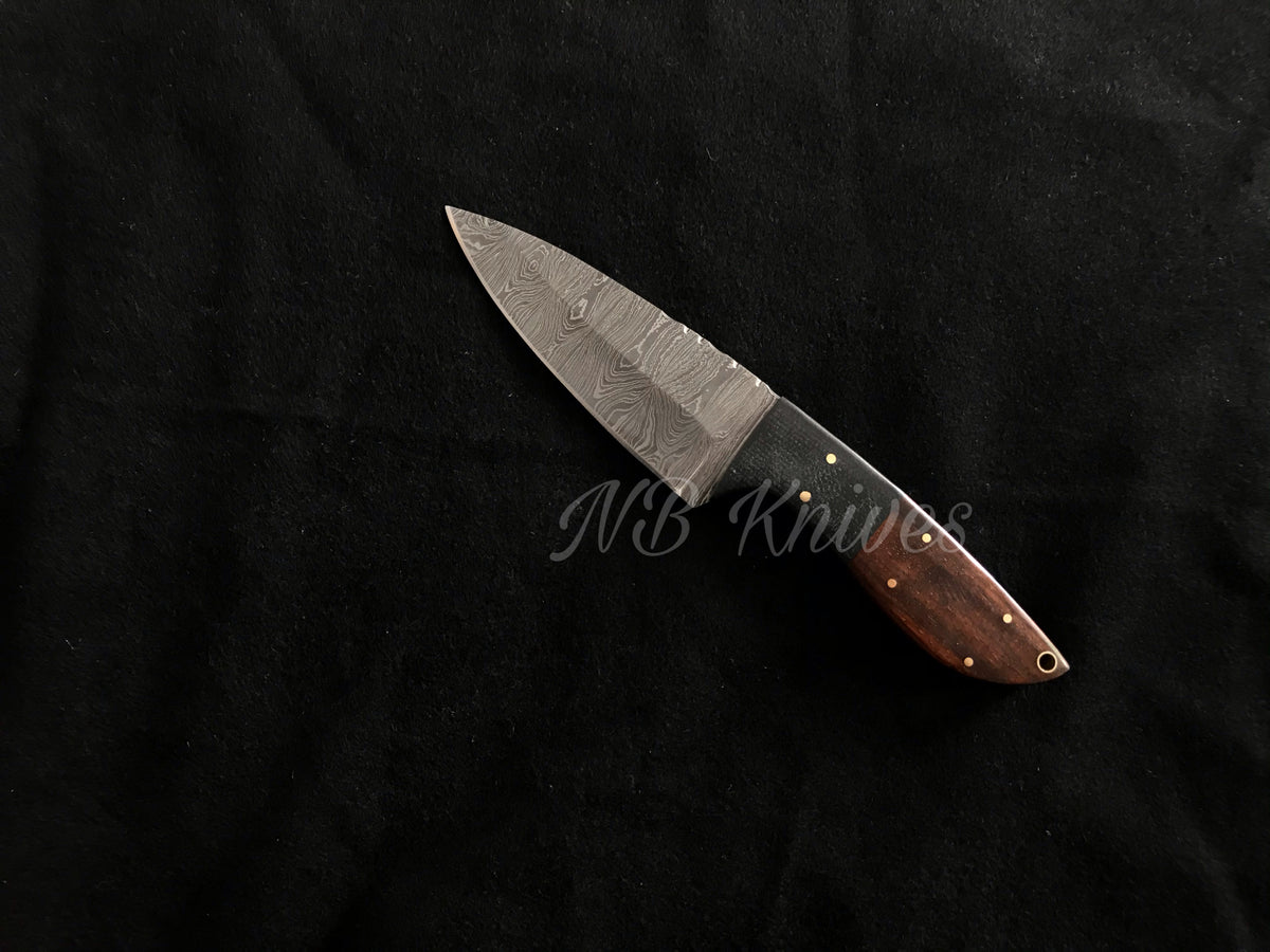 Twisted Damascus Skinner Knife with Rosewood & Hardwood Bolster