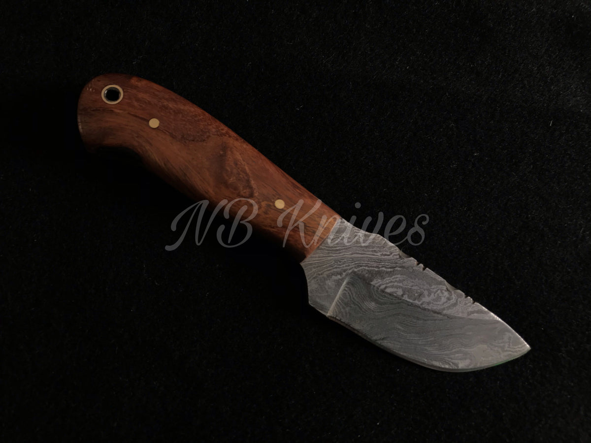 Handcrafted Rosewood Handle Knife with Damascus Skinning Blade