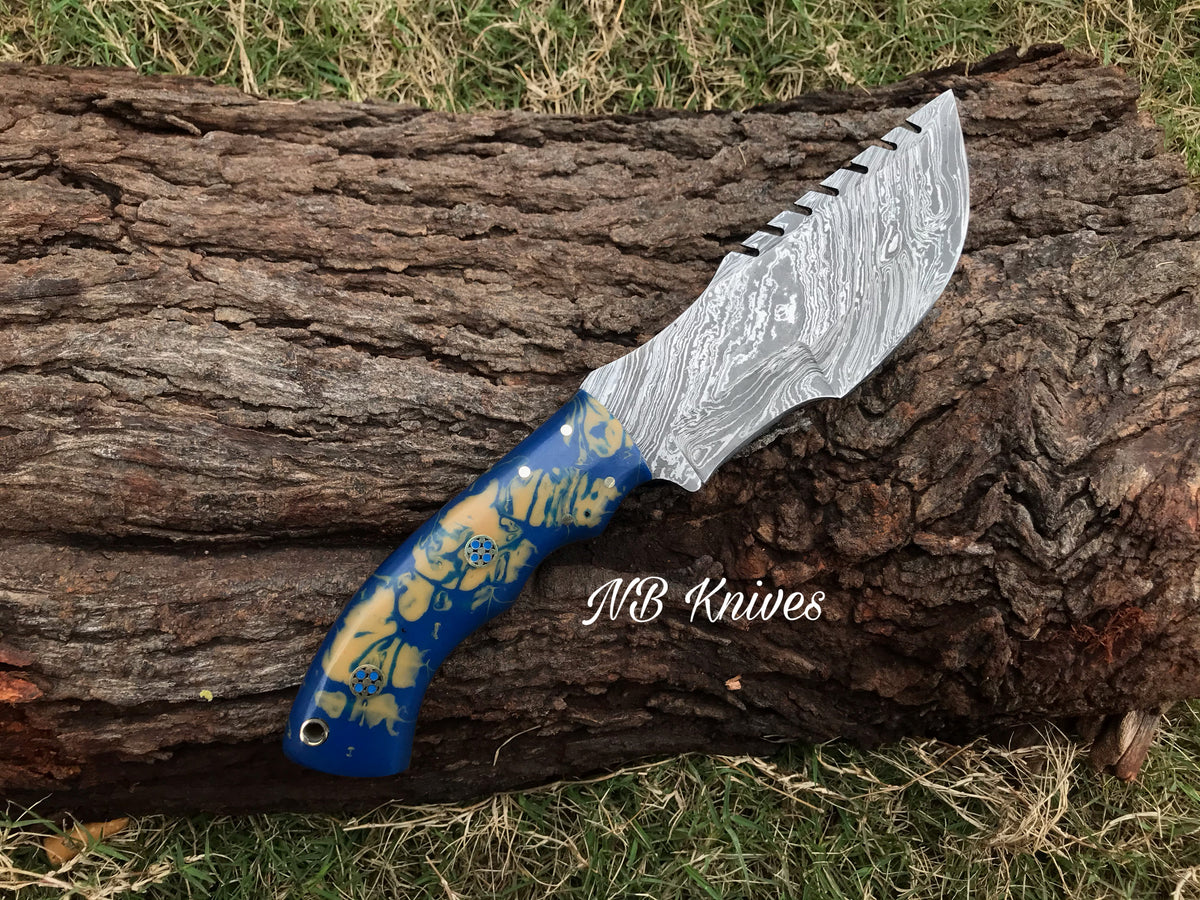 NB KNIVES CUSTOM HANDMADE DAMASCUS POCKET KNIFE WITH LEATHER