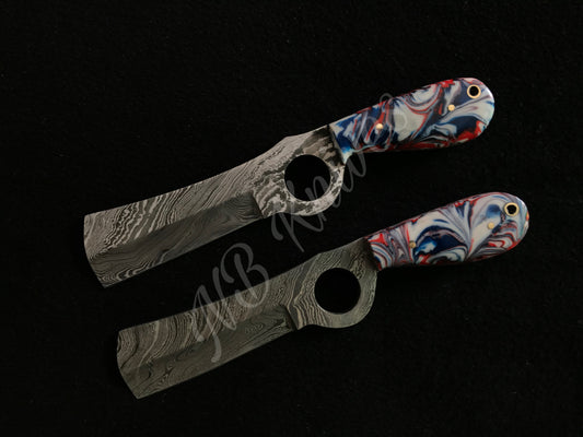 Set of 2 Cowboy Bull Cutter Knives with Resin Handles & Leather Sheaths