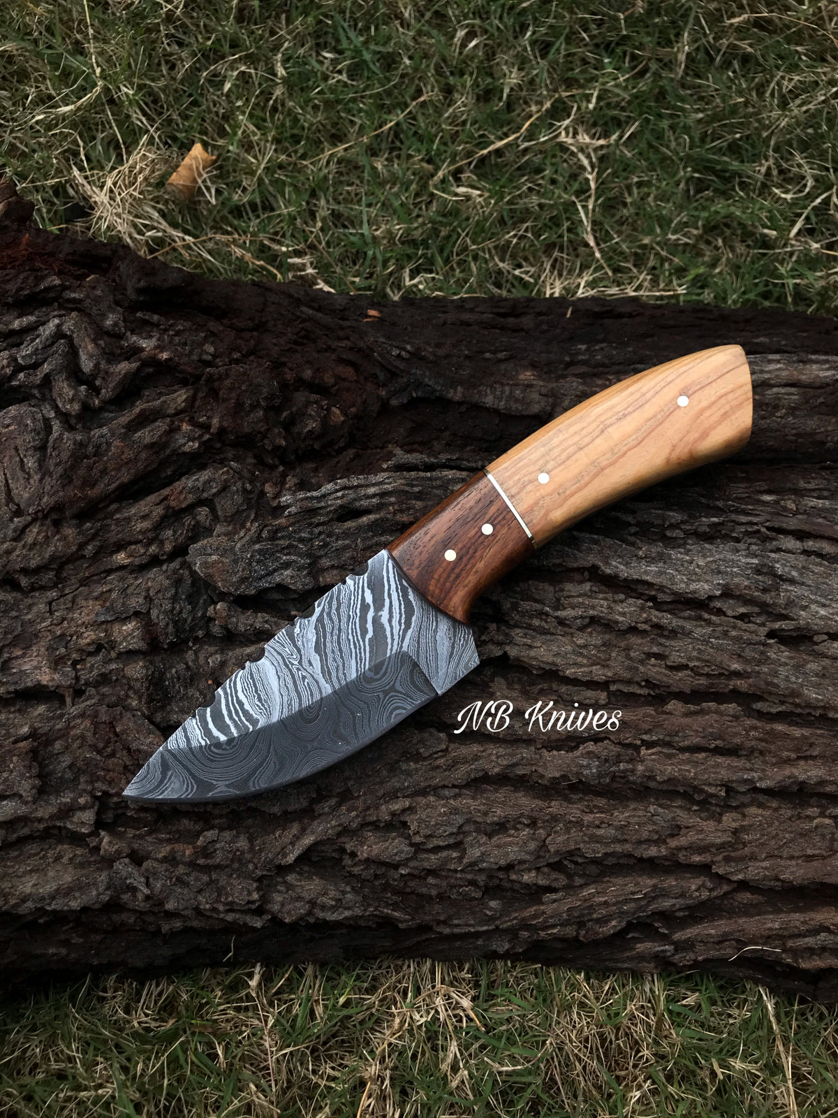 |NB KNIVES| CUSTOM HAND FORGED DAMASCUS STEEL HUNTING KNIFE "OLIVE WOOD"
