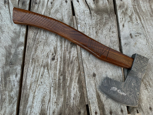 |NB KNIVES| CUSTOM HAND FORGED DAMASCUS STEEL AXE HANDLE ROSEWOOD
