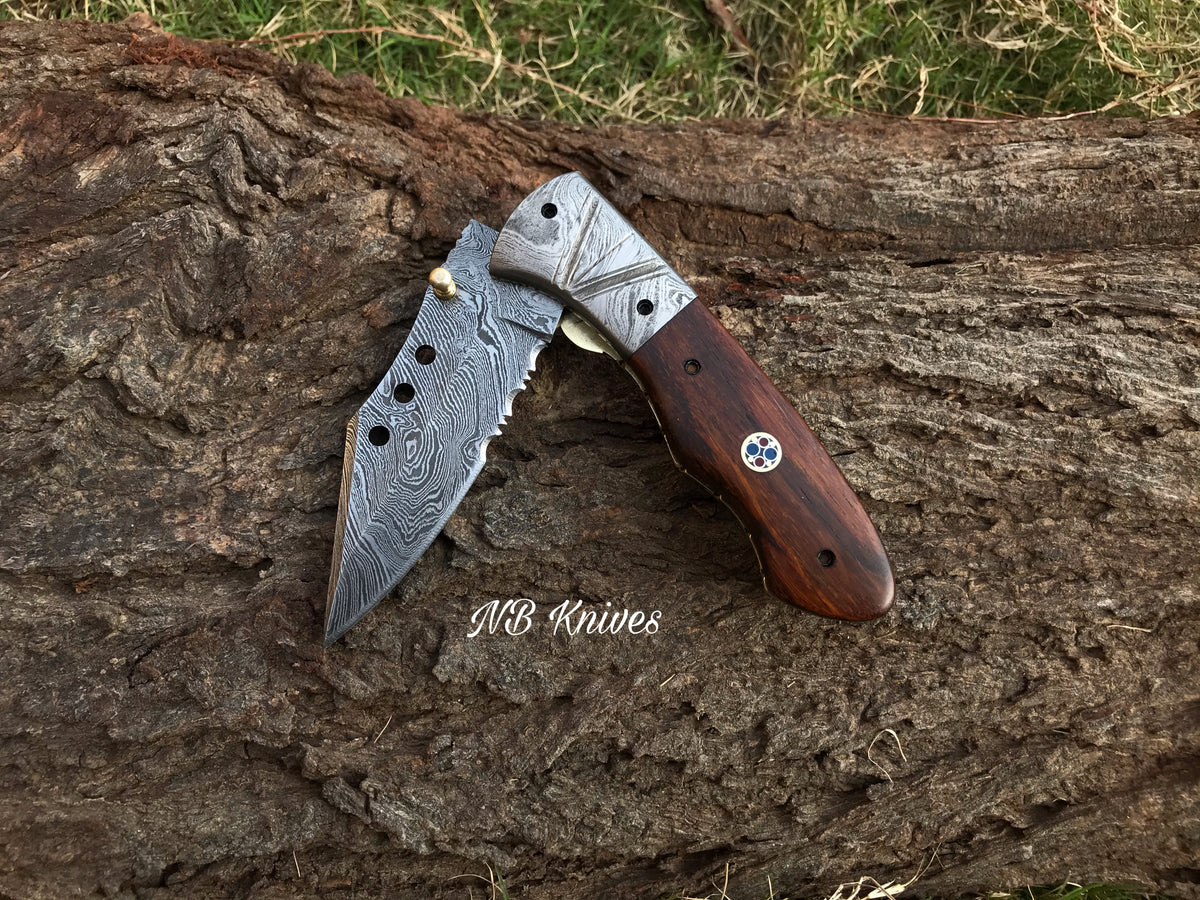 CUSTOM HANDMADE DAMASCUS FOLDING KNIFE WITH POCKET CLIP – NB