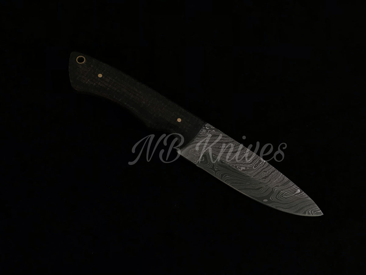 Damascus Skinner Knife with Micarta Handle & Leather Sheath