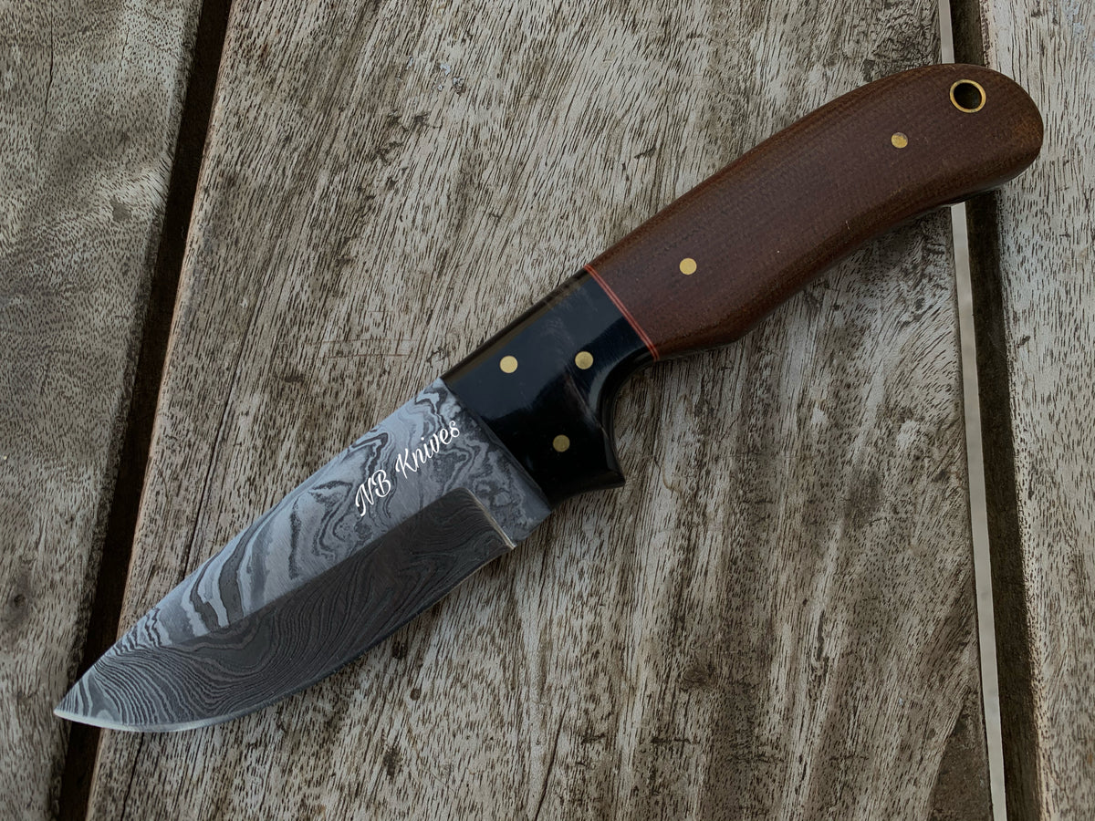 Micarta Handle Damascus Skinner Knife with Buffalo Horn Bolster