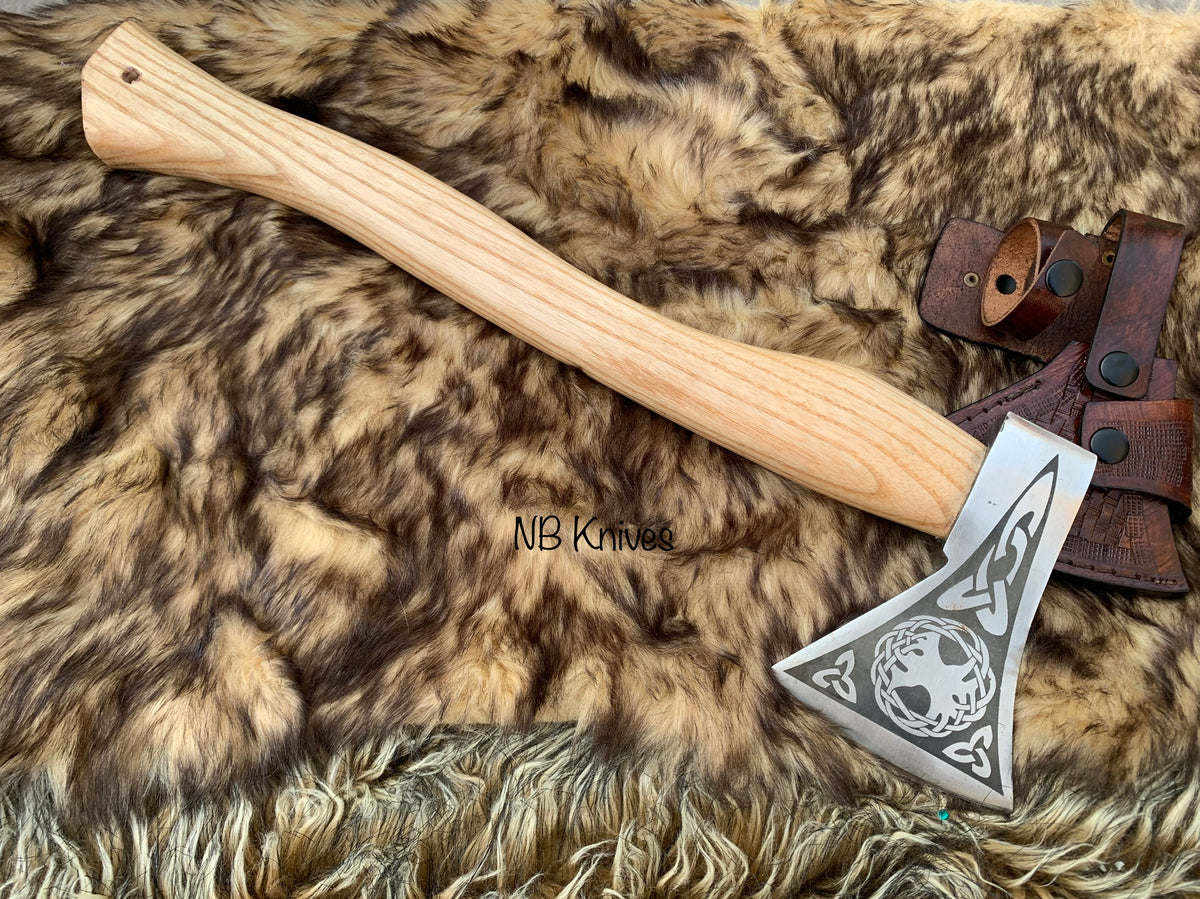 |NB KNIVES| Custom Gift Forged Carbon Steel Viking Axe with Rose Wood Shaft, Viking Bearded Camping Axe, Best Birthday&Anniversary Gift For Him,