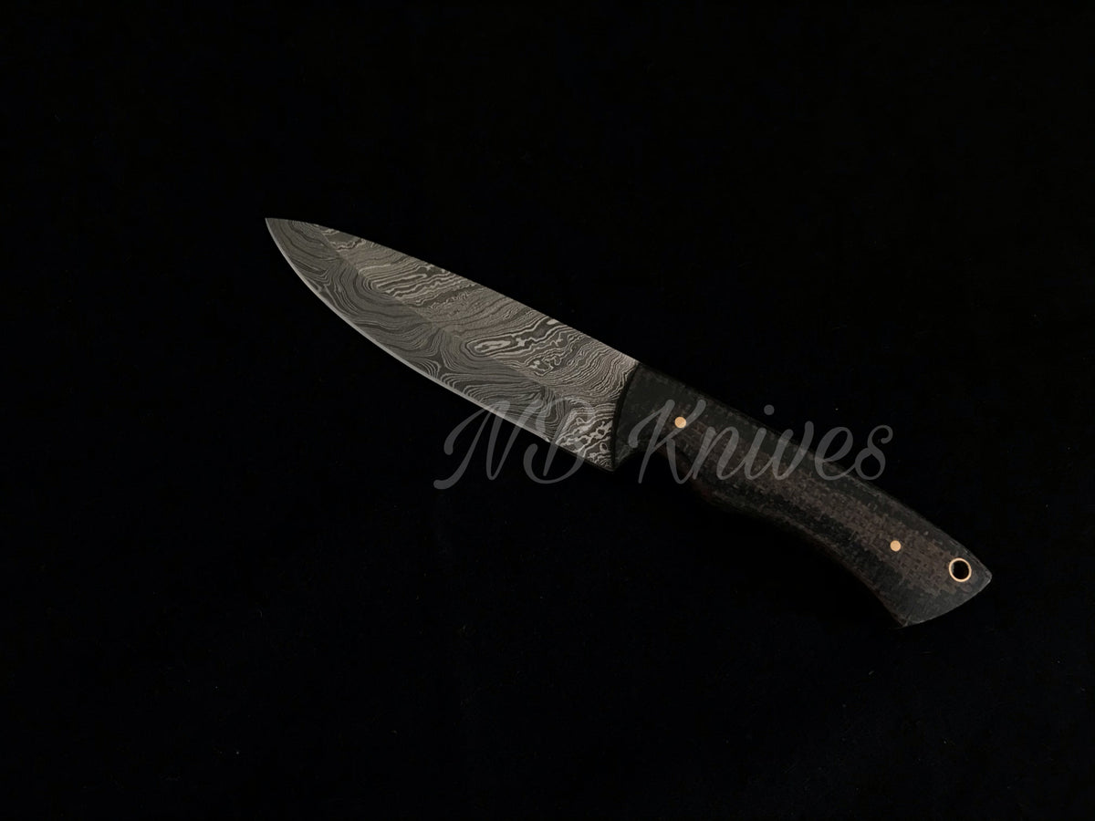 Damascus Skinner Knife with Micarta Handle & Leather Sheath