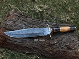 |NB KNIVES| DAMASCUS STEEL BLADE HUNTING BOWIE KNIFE,WOOD HANDLE