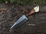 |NB KNIVES| Custom Handmade Damascus Hunting Knife Handle: Genuine Camel Bone & Walnut Wood