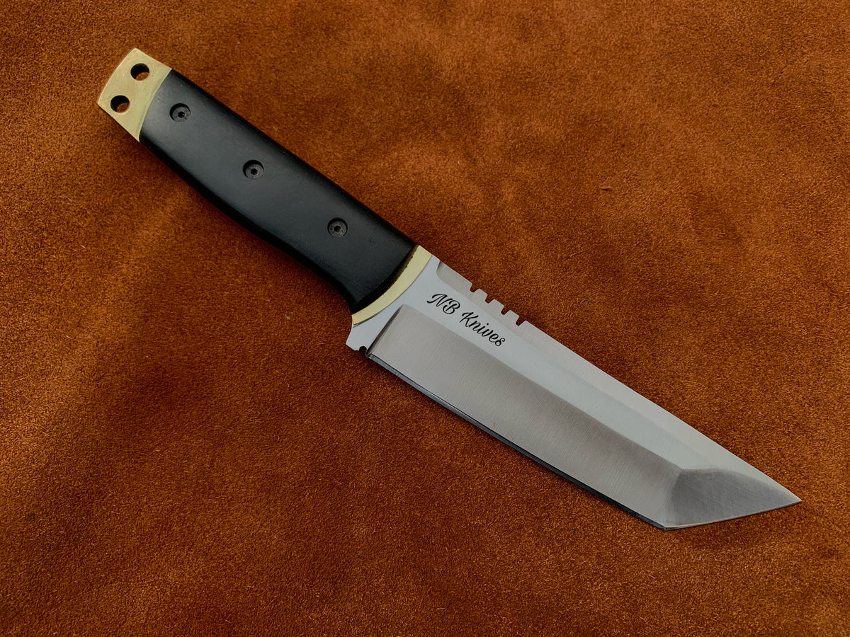 Handcrafted D2 Steel Tanto Knife with Micarta Handle & Leather Sheath