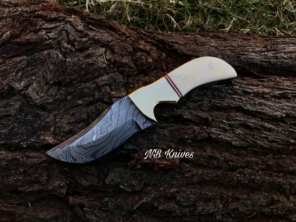 |NB KNIVES| Handmade Damascus Neck Knife " Bone Handle