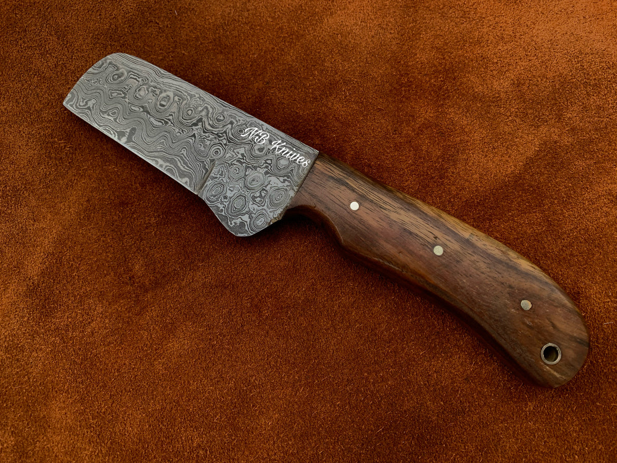 Rosewood Handle Cowboy Bull Cutter Knife with Leather Sheath