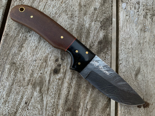 Micarta Handle Damascus Skinner Knife with Buffalo Horn Bolster