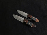 |NB KNIVES| Custom Handmade Damascus Lot of 2 Hunting Knife Handle Rose wood and Micarta
