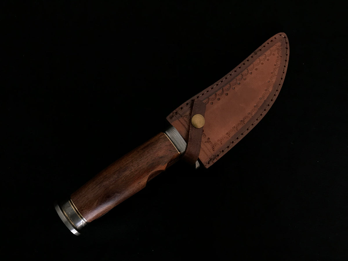 |NB KNIVES| CUSTOM HANDMADE DAMASCUS HUNTING KNIFE WITH LEATHER SHEATH