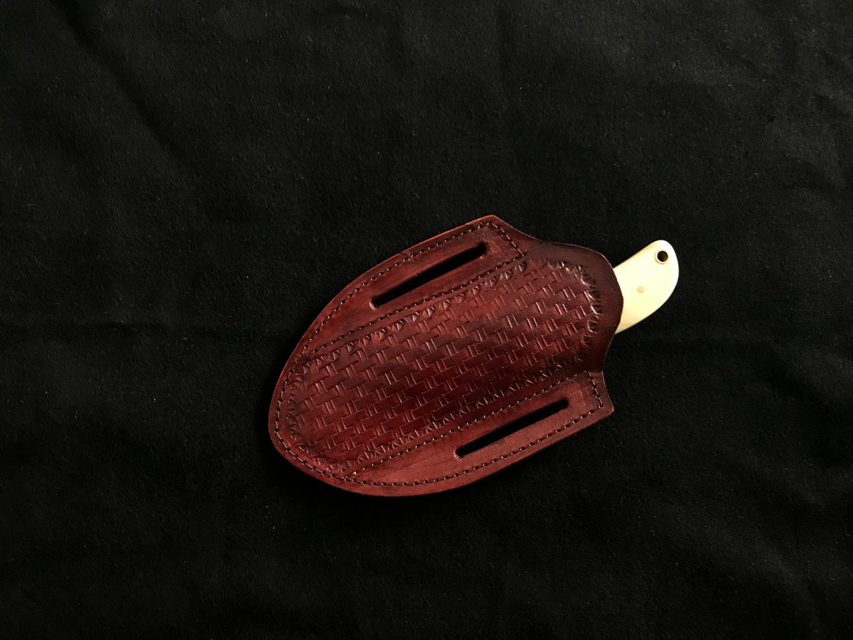 Custom Handmade Damascus Steel Cowboy Knife, Camel Bone Handle & Leather Sheath