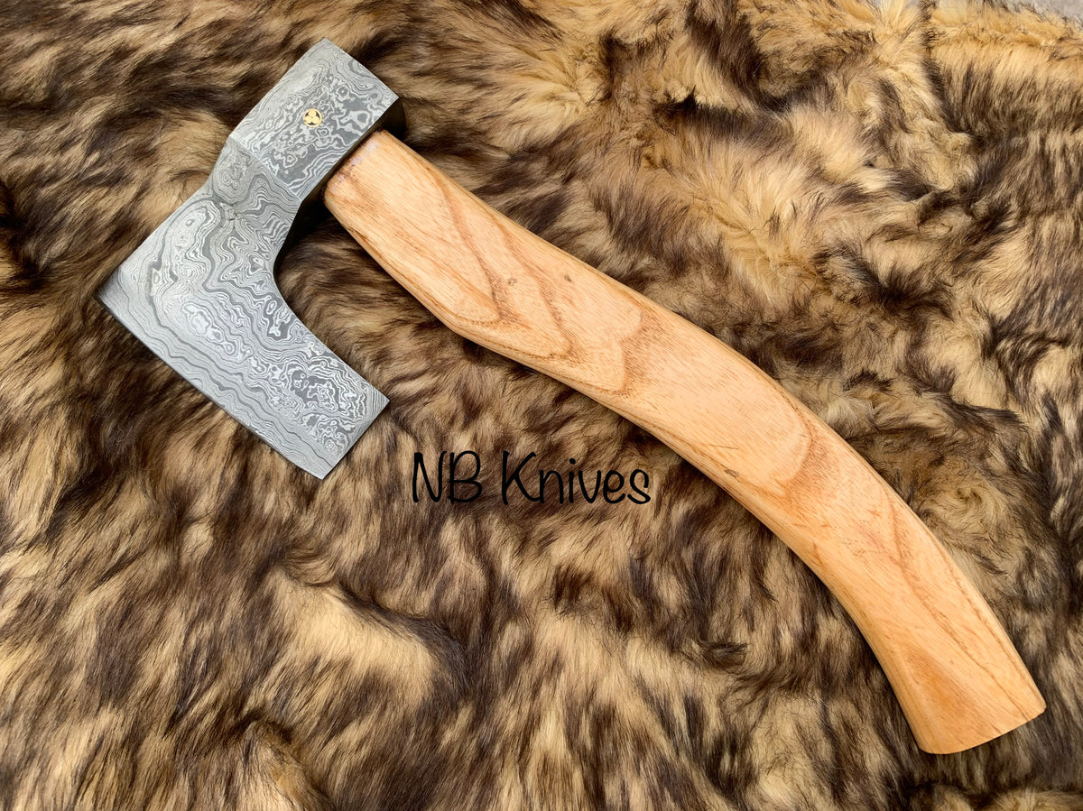 |NB KNIVES| Custom Gift Forged Carbon Steel Viking Axe with Rose Wood Shaft, Viking Bearded Camping Axe, Best Birthday&Anniversary Gift For Him,