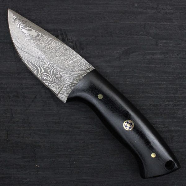 CUSTOM HANDMADE DAMASCUS HUNTING KNIFE HANDLE Black Micarta with mosaic pin