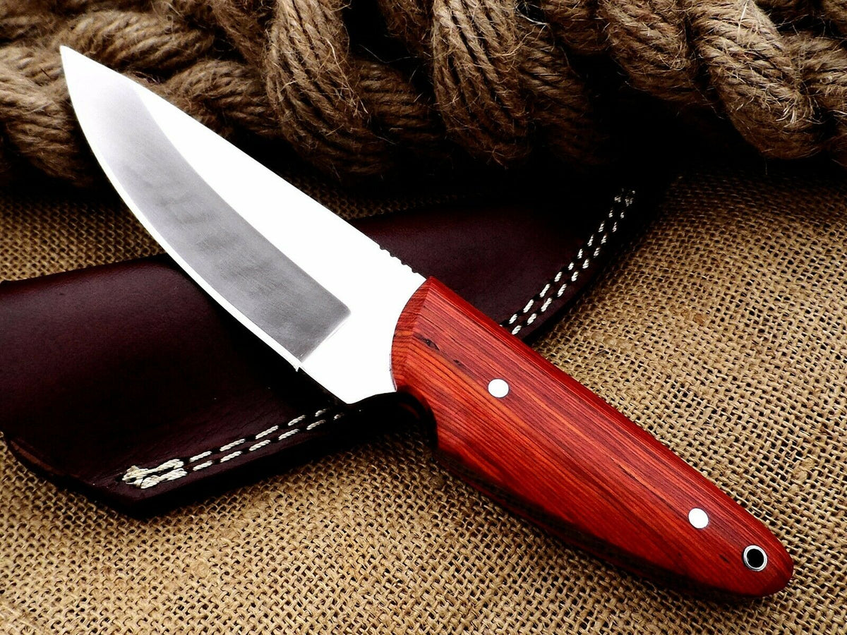 Pakka Wood Handle D2 Steel Skinner Knife with Leather Sheath
