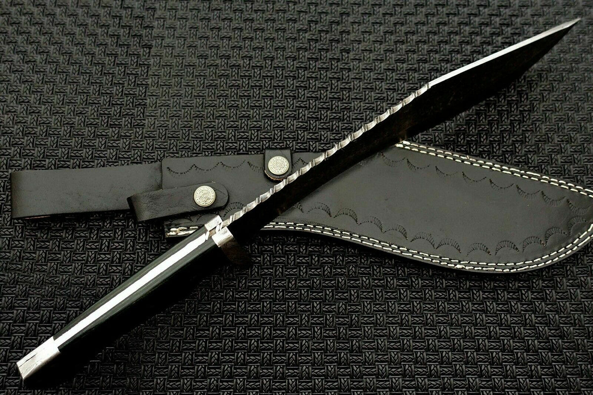 CUSTOM HANDMADE DAMASCUS KUKRI KNIFE WITH LEATHER SHEATH