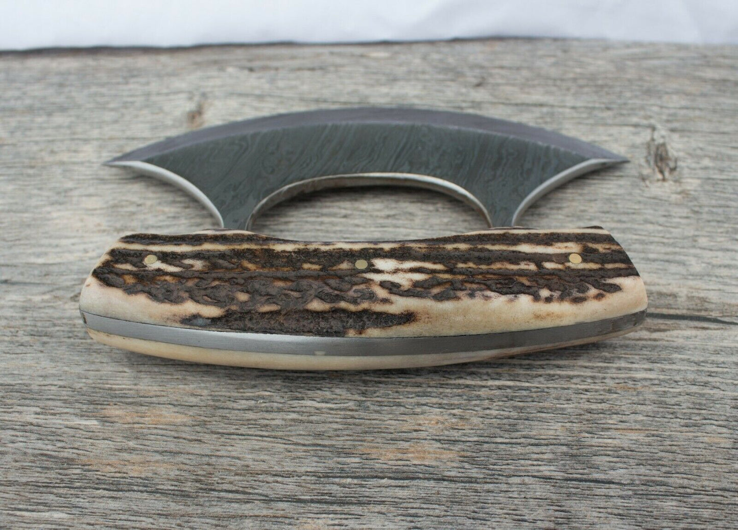 CUSTOM HANDMADE DAMASCUS ULU KNIFE WITH LEATHER SHEATH