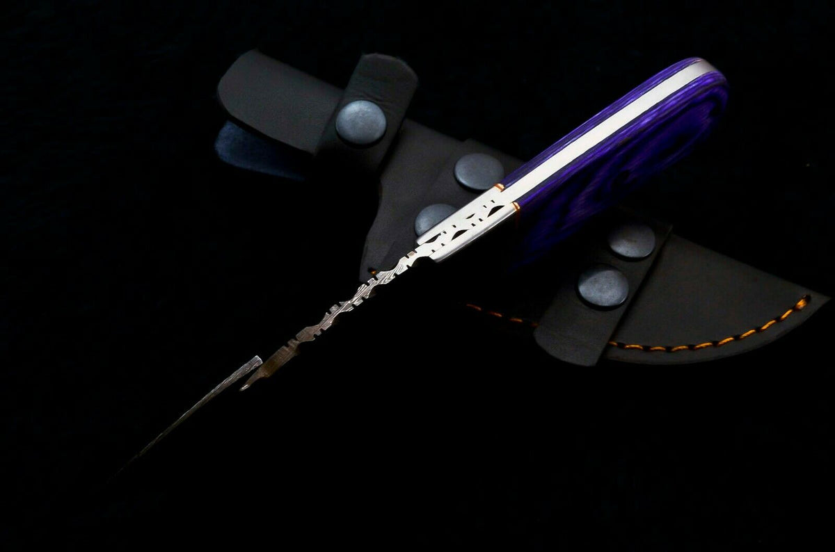 CUSTOM HANDMADE DAMASCUS GUTHOOK KNIFE HANDLE MATERIAL DOLLAR SHEET, STEEL BOLSTER, MOSAIC PIN