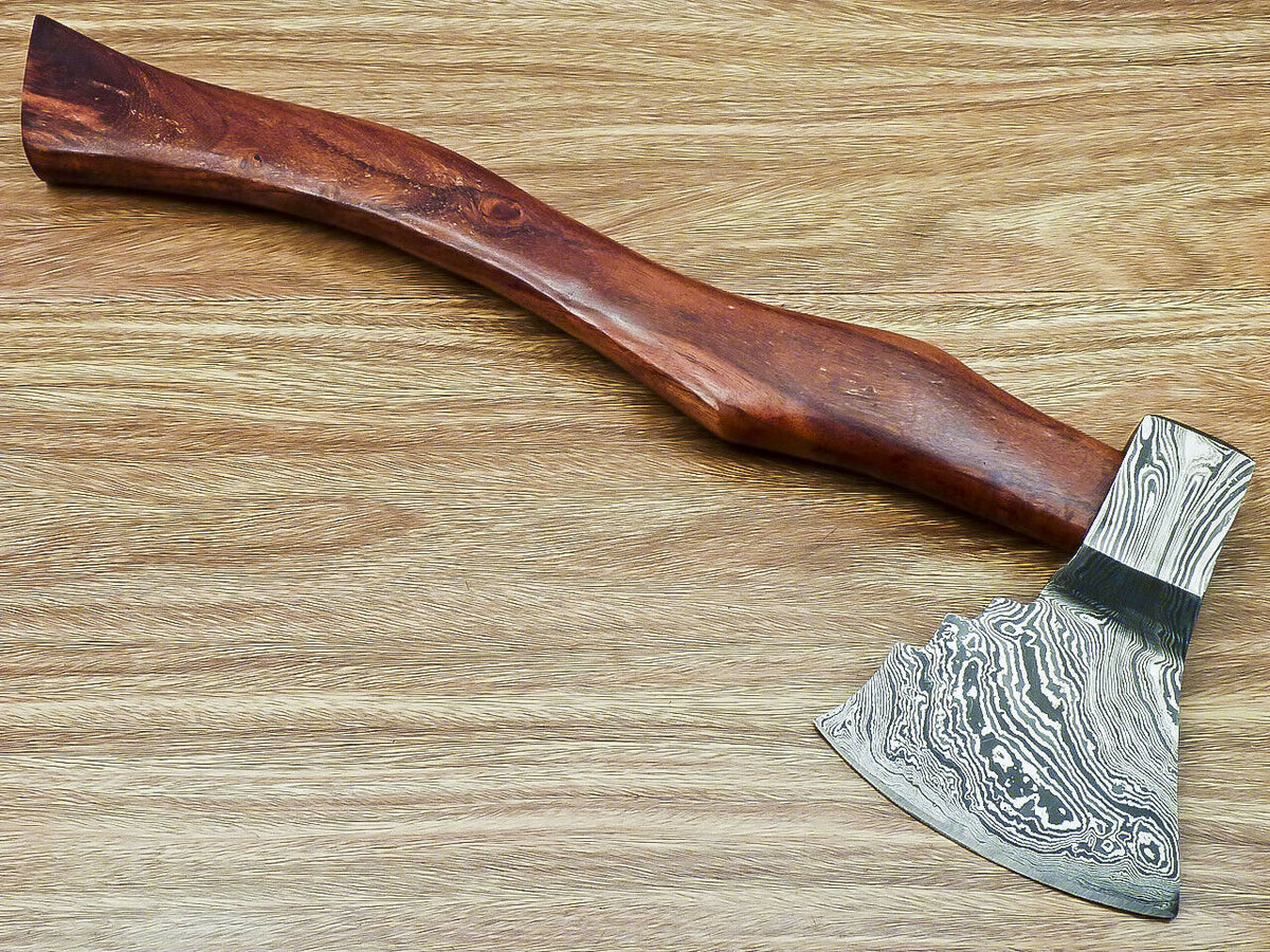 Custom Handmade Damascus Steel Axe Handle Rosewood With Beautiful Leather Sheath Heavy-duty Camping Hatchet High-quality Camping Axe
