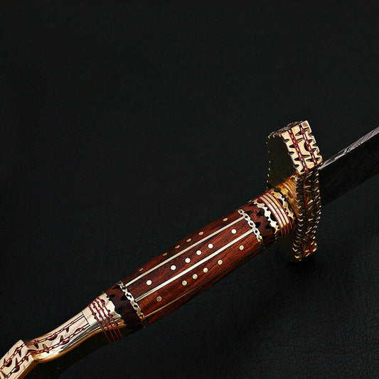 CUSTOM HANDMADE DAMASCUS SWORD WITH LEATHER SHEATH